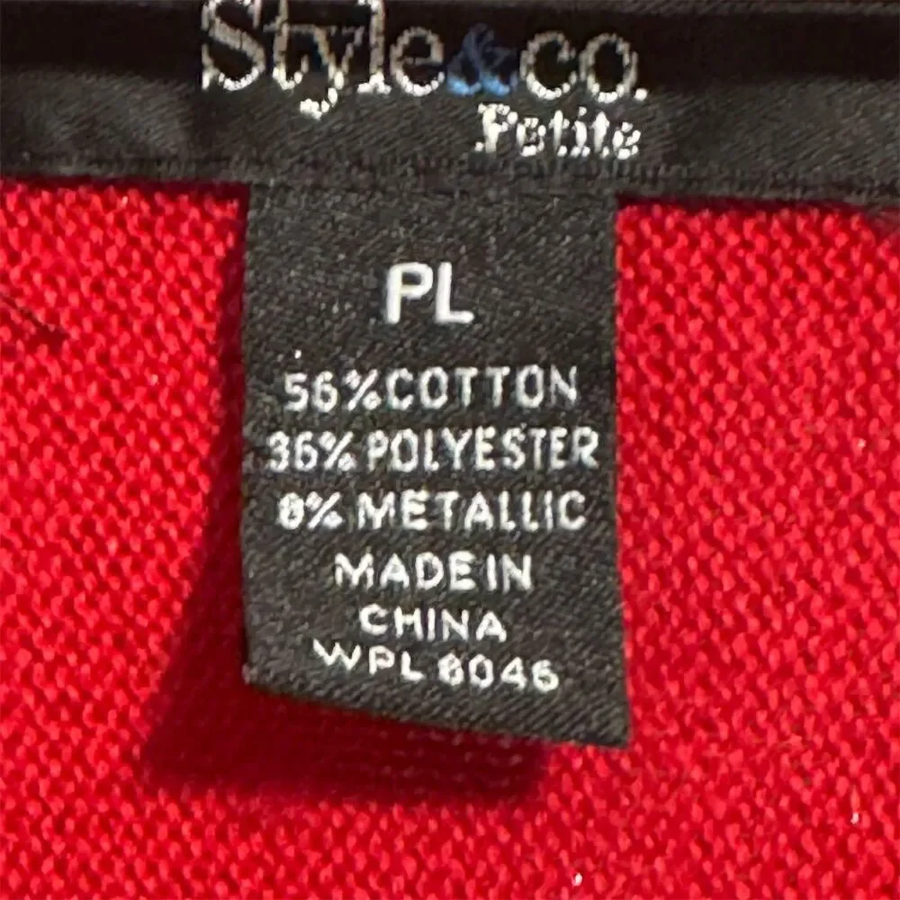Style & Co Petite Sweater PL‎ L Red Black Color Block Metallic Cowl Neck Holiday